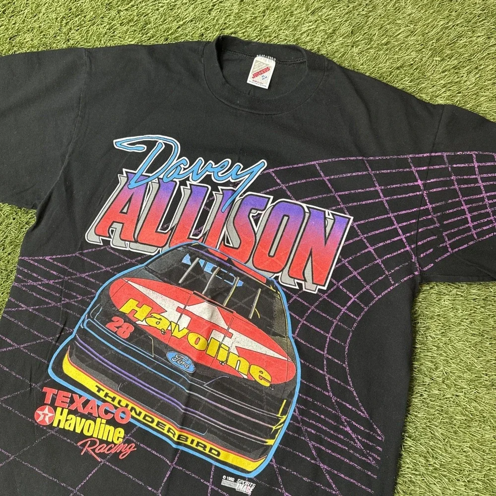 Vintage 1992 Davey Allison Havoline Texaco All Over Print Shirt SS Black XL Neon